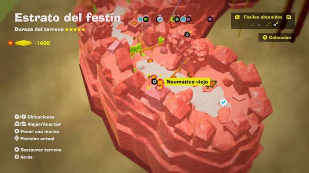 Donkey Kong Bananza - Localización en el mapa del fósil Neumático viejo 01 en Estrato del festín