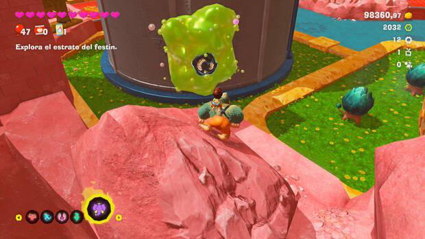 Donkey Kong Bananza - Ubicación del fósil Neumático viejo 13 en Estrato del festín