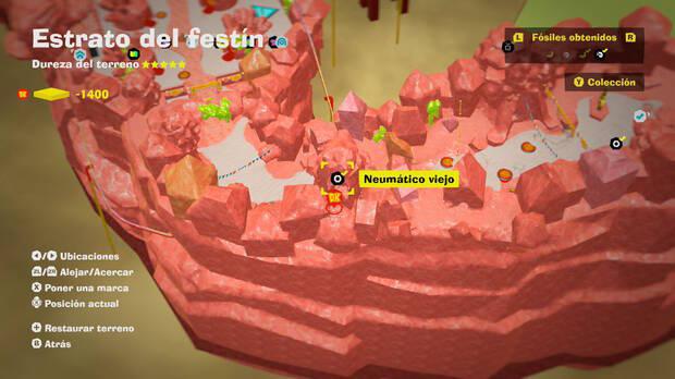 Donkey Kong Bananza - Localización en el mapa del fósil Neumático viejo 02 en Estrato del festín