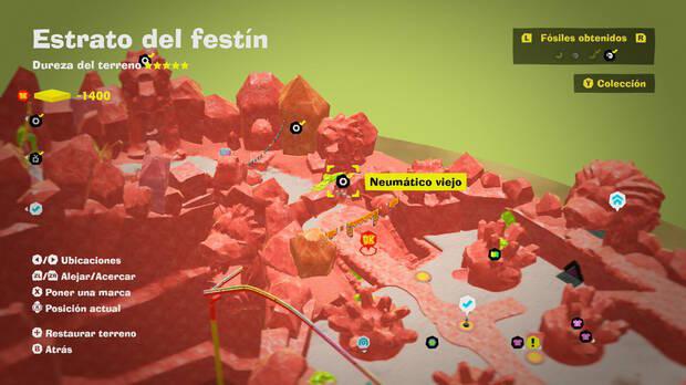 Donkey Kong Bananza - Localización en el mapa del fósil Neumático viejo 04 en Estrato del festín