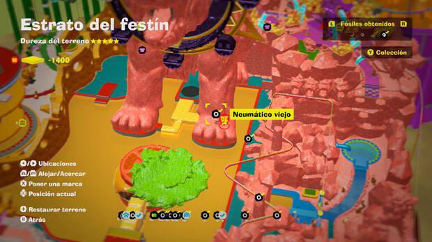 Donkey Kong Bananza - Localización en el mapa del fósil Neumático viejo 19 en Estrato del festín