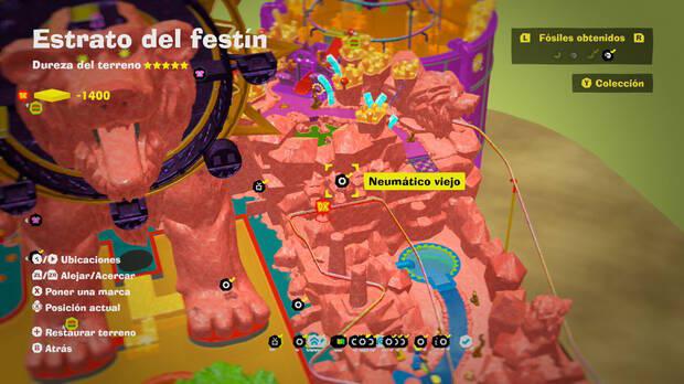 Donkey Kong Bananza - Localización en el mapa del fósil Neumático viejo 20 en Estrato del festín