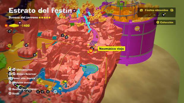 Donkey Kong Bananza - Localización en el mapa del fósil Neumático viejo 21 en Estrato del festín