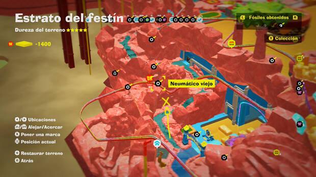 Donkey Kong Bananza - Localización en el mapa del fósil Neumático viejo 24 en Estrato del festín