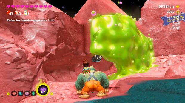 Donkey Kong Bananza - Ubicación del fósil Neumático viejo 16 en Estrato del festín