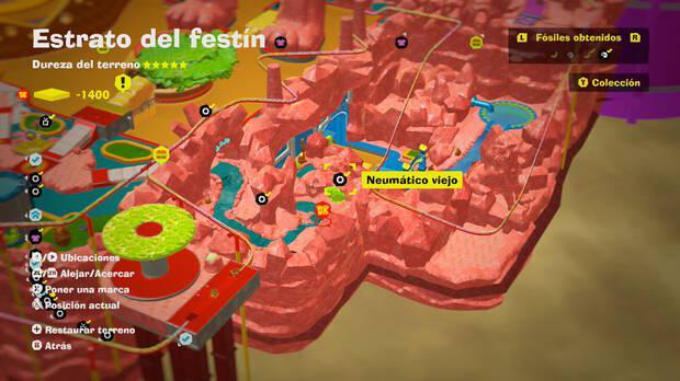 Donkey Kong Bananza - Localización en el mapa del fósil Neumático viejo 16 en Estrato del festín