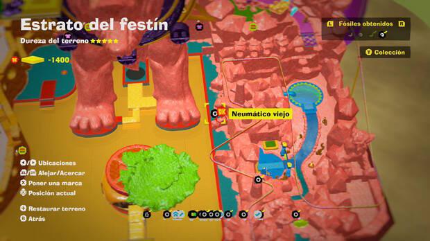 Donkey Kong Bananza - Localización en el mapa del fósil Neumático viejo 18 en Estrato del festín