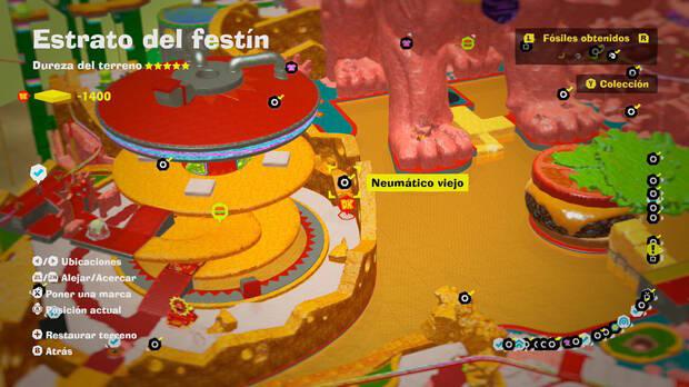 Donkey Kong Bananza - Localización en el mapa del fósil Neumático viejo 29 en Estrato del festín