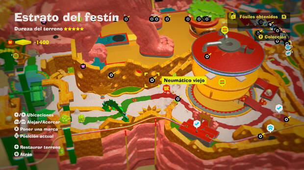 Donkey Kong Bananza - Localización en el mapa del fósil Neumático viejo 30 en Estrato del festín