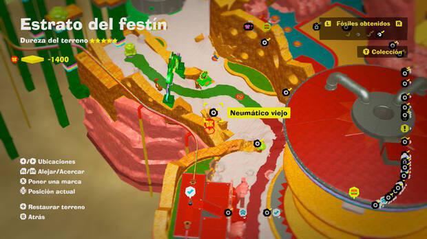 Donkey Kong Bananza - Localización en el mapa del fósil Neumático viejo 31 en Estrato del festín