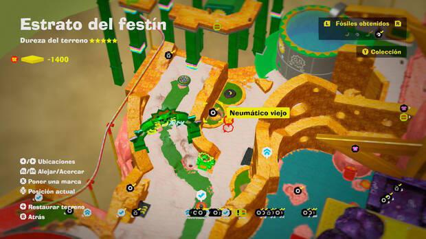 Donkey Kong Bananza - Localización en el mapa del fósil Neumático viejo 32 en Estrato del festín