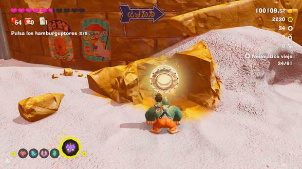 Donkey Kong Bananza - Ubicación del fósil Neumático viejo 33 en Estrato del festín