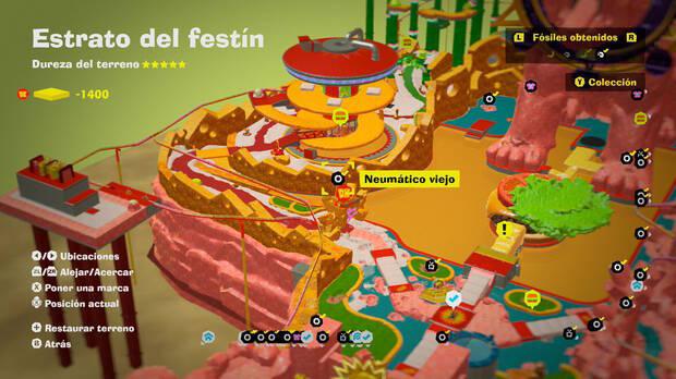 Donkey Kong Bananza - Localización en el mapa del fósil Neumático viejo 25 en Estrato del festín