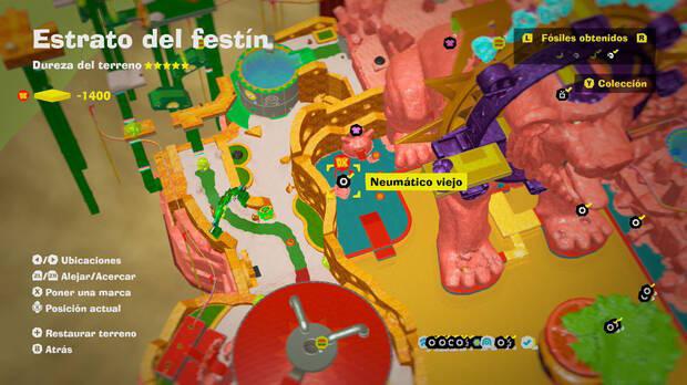 Donkey Kong Bananza - Localización en el mapa del fósil Neumático viejo 34 en Estrato del festín