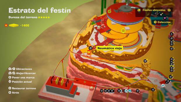 Donkey Kong Bananza - Localización en el mapa del fósil Neumático viejo 26 en Estrato del festín