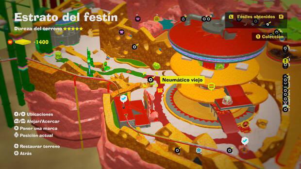 Donkey Kong Bananza - Localización en el mapa del fósil Neumático viejo 28 en Estrato del festín