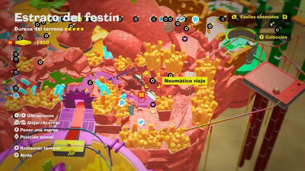 Donkey Kong Bananza - Localización en el mapa del fósil Neumático viejo 39 en Estrato del festín