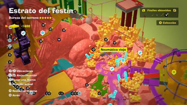 Donkey Kong Bananza - Localización en el mapa del fósil Neumático viejo 40 en Estrato del festín