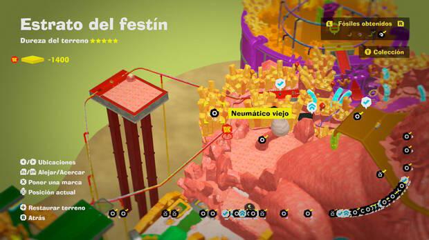 Donkey Kong Bananza - Localización en el mapa del fósil Neumático viejo 41 en Estrato del festín