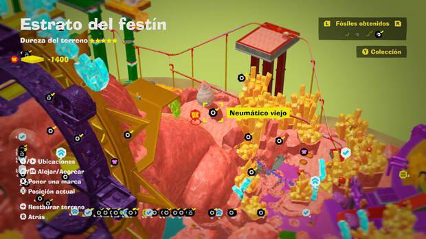 Donkey Kong Bananza - Localización en el mapa del fósil Neumático viejo 42 en Estrato del festín