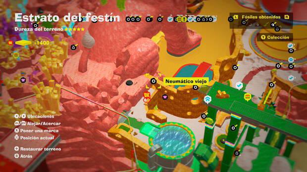 Donkey Kong Bananza - Localización en el mapa del fósil Neumático viejo 35 en Estrato del festín