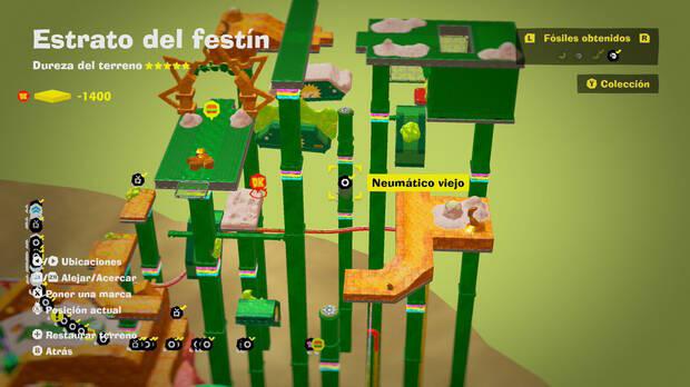 Donkey Kong Bananza - Localización en el mapa del fósil Neumático viejo 36 en Estrato del festín