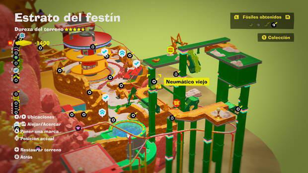 Donkey Kong Bananza - Localización en el mapa del fósil Neumático viejo 37 en Estrato del festín