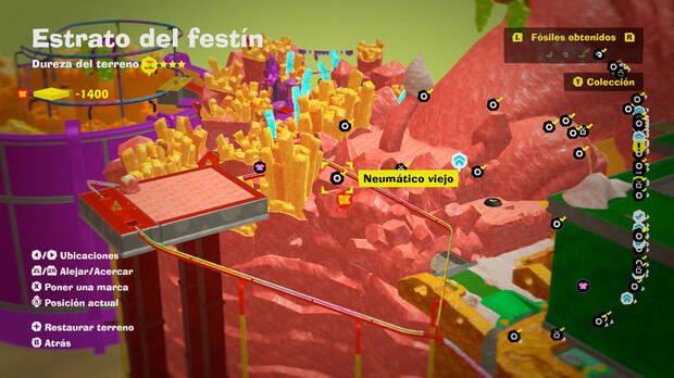 Donkey Kong Bananza - Localización en el mapa del fósil Neumático viejo 38 en Estrato del festín