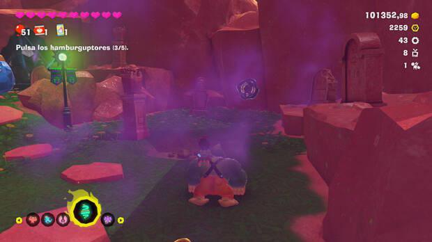 Donkey Kong Bananza - Ubicación del fósil Neumático viejo 44 en Estrato del festín