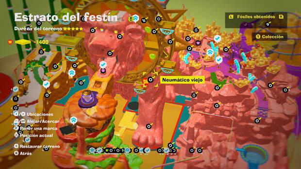 Donkey Kong Bananza - Localización en el mapa del fósil Neumático viejo 50 en Estrato del festín