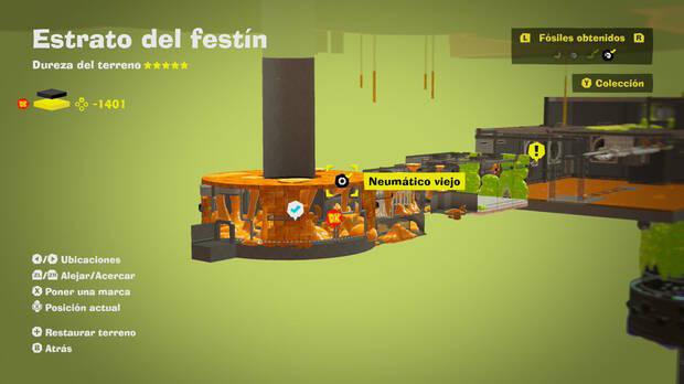 Donkey Kong Bananza - Localización en el mapa del fósil Neumático viejo 51 en Estrato del festín