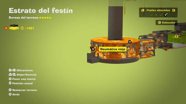 Donkey Kong Bananza - Localización en el mapa del fósil Neumático viejo 52 en Estrato del festín