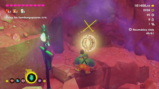 Donkey Kong Bananza - Ubicación del fósil Neumático viejo 45 en Estrato del festín