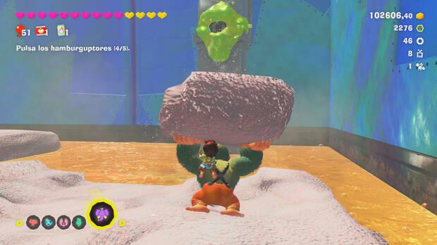 Donkey Kong Bananza - Ubicación del fósil Neumático viejo 47 en Estrato del festín