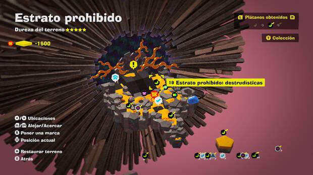 Donkey Kong Bananza - Localización en el mapa del plátano 19 en Estrato prohibido