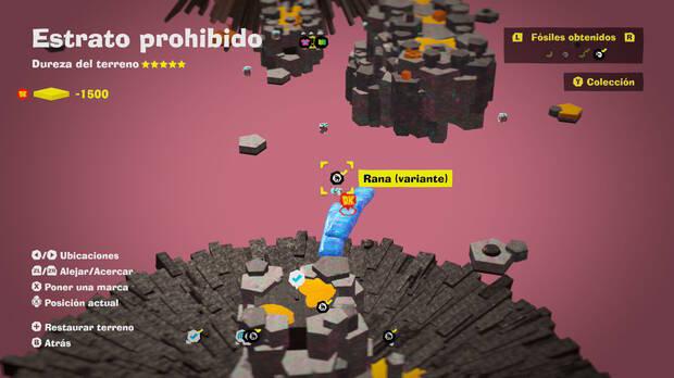 Donkey Kong Bananza - Localización en el mapa del fósil Rana (variante) 09 en Estrato prohibido