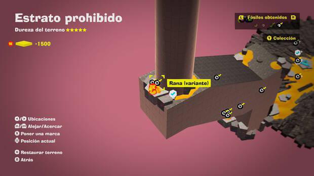 Donkey Kong Bananza - Localización en el mapa del fósil Rana (variante) 10 y 11 en Estrato prohibido