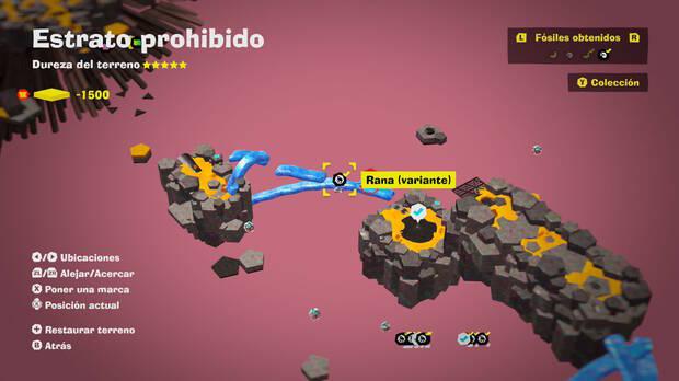 Donkey Kong Bananza - Localización en el mapa del fósil Rana (variante) 12 en Estrato prohibido