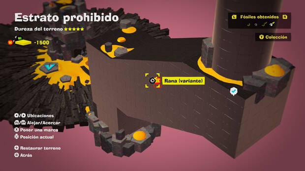 Donkey Kong Bananza - Localización en el mapa del fósil rana (variante) 01 en Estrato prohibido
