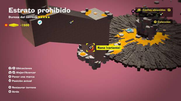 Donkey Kong Bananza - Localización en el mapa del fósil Rana (variante) 02 en Estrato prohibido