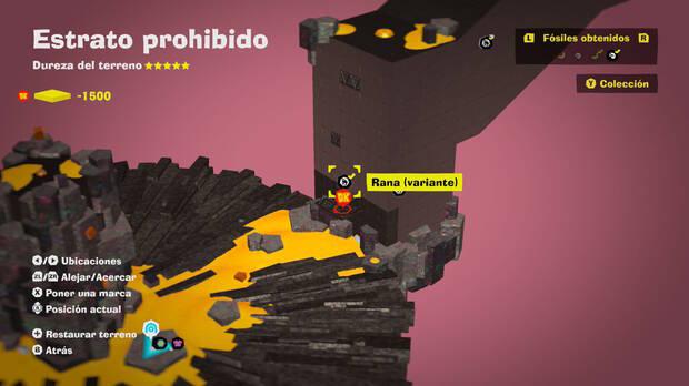 Donkey Kong Bananza - Localización en el mapa del fósil Rana (variante) 03 en Estrato prohibido