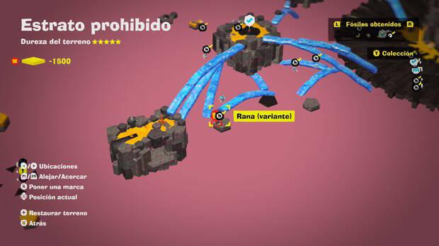 Donkey Kong Bananza - Localización en el mapa del fósil Rana (variante) 17 en Estrato prohibido