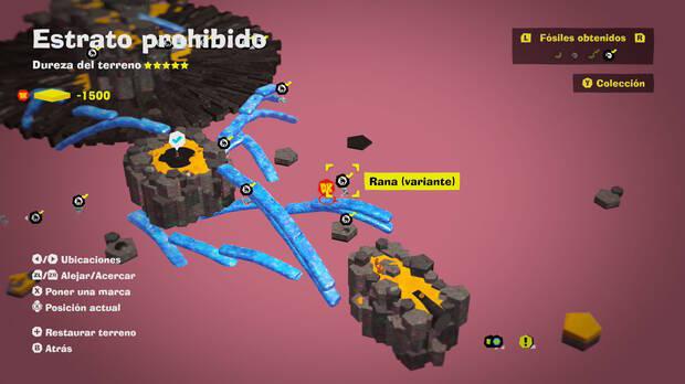 Donkey Kong Bananza - Localización en el mapa del fósil Rana (variante) 18 en Estrato prohibido