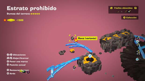 Donkey Kong Bananza - Localización en el mapa del fósil Rana (variante) 13 en Estrato prohibido