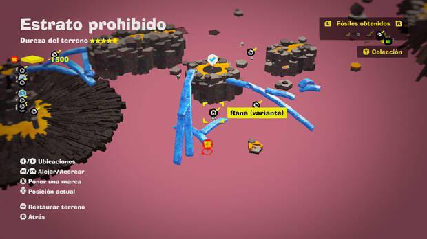 Donkey Kong Bananza - Localización en el mapa del fósil Rana (variante) 14 en Estrato prohibido