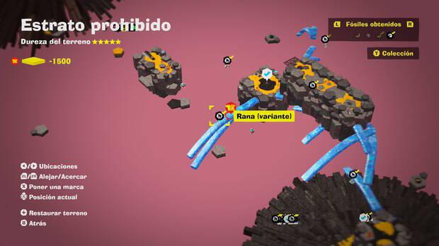 Donkey Kong Bananza - Localización en el mapa del fósil Rana (variante) 15 en Estrato prohibido