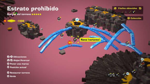 Donkey Kong Bananza - Localización en el mapa del fósil Rana (variante) 16 en Estrato prohibido