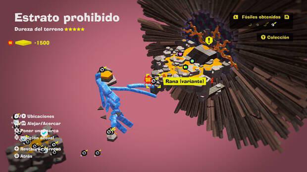 Donkey Kong Bananza - Localización en el mapa del fósil Rana (variante) 25 en Estrato prohibido