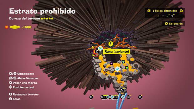 Donkey Kong Bananza - Localización en el mapa del fósil Rana (variante) 26 en Estrato prohibido