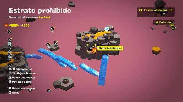 Donkey Kong Bananza - Localización en el mapa del fósil Rana (variante) 19 en Estrato prohibido